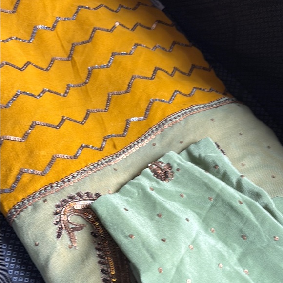 Yellow and Green Embroidered Fabric - Picture 12 of 12